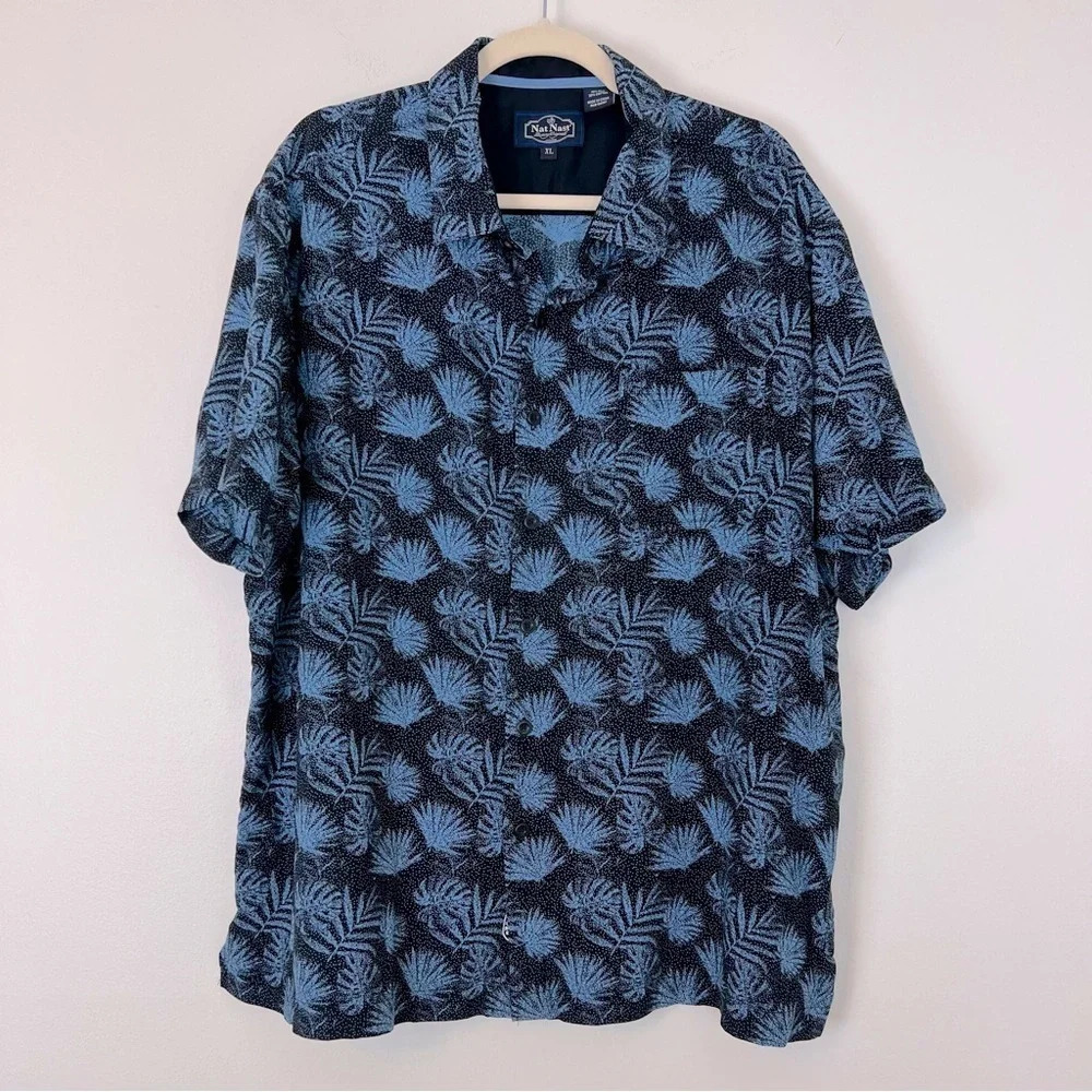 Nat Nast Relaxed Fit Silk Cotton Palm Leaf Print Shirt XL Vacation Cruise Beach